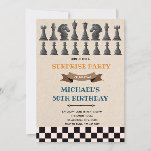 Invitation thème d'anniversaire d'échecs (Devant)