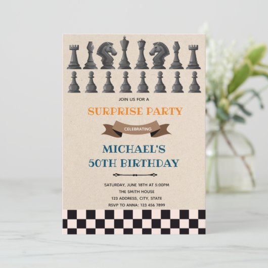 Invitation thème d'anniversaire d'échecs (Debout devant)