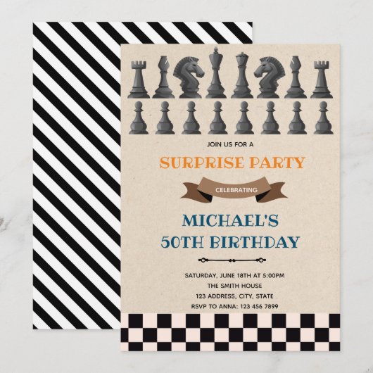 Invitation thème d'anniversaire d'échecs (Devant / Derrière)