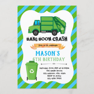 Invitation Thème d'anniversaire des camions à ordures Invitat