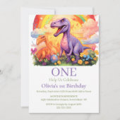 Invitation Thème d'anniversaire des dinosaures arc-en-ciel (Devant)