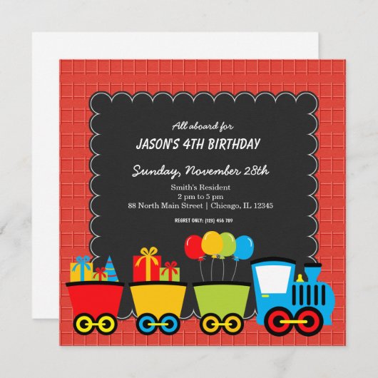 Invitation Thème d'anniversaire des trains (Devant / Derrière)