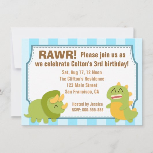 Invitation Thème d'anniversaire - Dinosaures mignons (Devant)