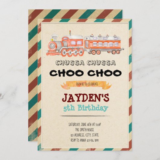 Invitation Thème d'anniversaire du train rustique (Devant / Derrière)