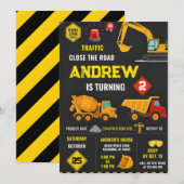 Invitation Thème d'anniversaire Fête de construction (Devant / Derrière)
