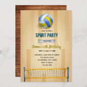 Invitation Thème d'anniversaire fête de volleyball (Devant / Derrière)
