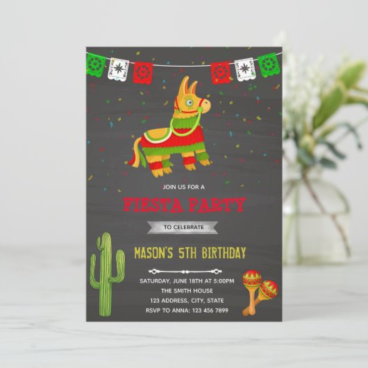 Invitation Thème d'anniversaire fête pinata (Debout devant)