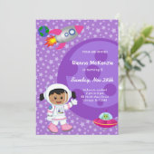 Invitation Thème d'anniversaire fille astronaute (Debout devant)