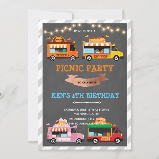Invitation thème d'anniversaire Foodtrucks (Devant)