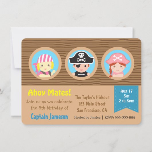 Invitation Thème d'anniversaire Fun Pirates (Devant)