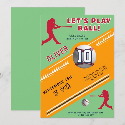 Invitation Thème d'anniversaire Joueur de Baseball de Basebal (Devant / Derrière)