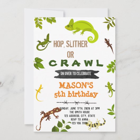 Invitation Thème d'anniversaire lézard reptile (Devant)