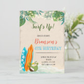 Invitation Thème d'anniversaire luau de garçon de surf (Debout devant)