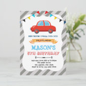Invitation thème d'anniversaire petite voiture rou (Debout devant)