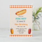 Invitation thème d'anniversaire pique-nique hotdog (Debout devant)