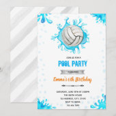 Invitation Thème d'anniversaire piscine volley-ball (Devant / Derrière)
