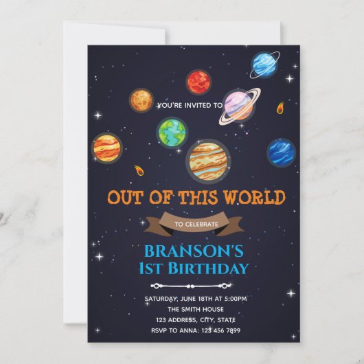 Invitation Thème d'anniversaire planète et galaxie spatiale (Devant)