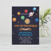 Invitation Thème d'anniversaire planète et galaxie spatiale (Debout devant)