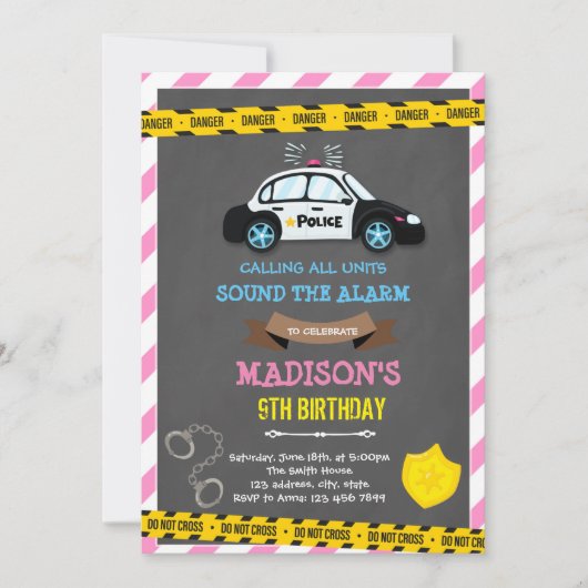 Invitation Thème d'anniversaire policière fille (Devant)
