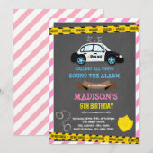 Invitation Thème d'anniversaire policière fille (Devant / Derrière)