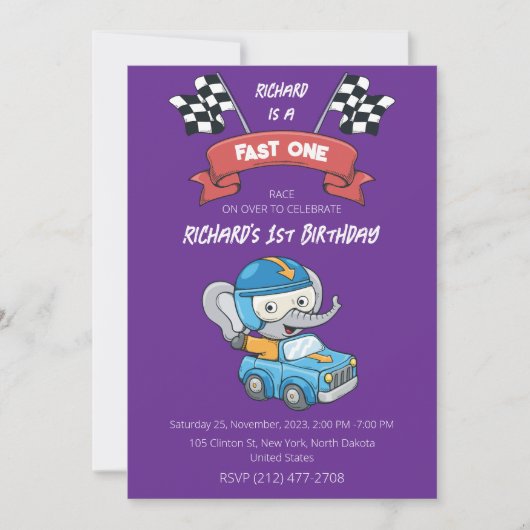 Invitation Thème d'anniversaire pour enfants de course automo (Devant)