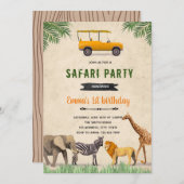 Invitation thème d'anniversaire safari jeep (Devant / Derrière)