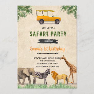 Invitation thème d'anniversaire safari jeep