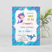 Invitation Thème d'anniversaire sirène et requin (Debout devant)