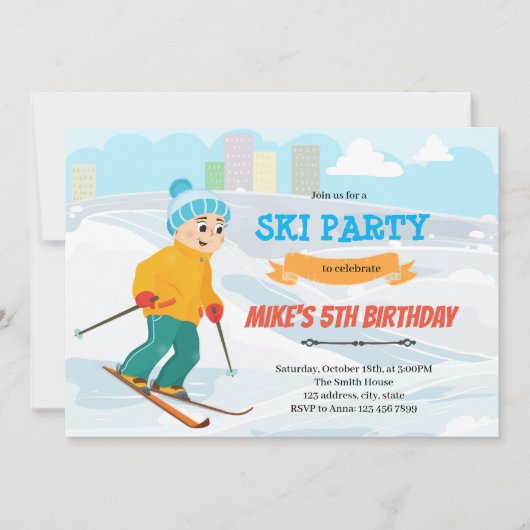 Invitation thème d'anniversaire ski garçon (Devant)