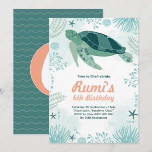 Invitation Thème d'anniversaire Tortue Océan sous la Mer