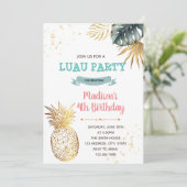 Invitation Thème d'anniversaire tropical luau or (Debout devant)