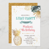 Invitation Thème d'anniversaire tropical luau or (Devant / Derrière)