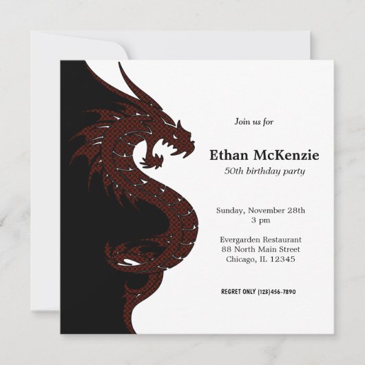Invitation Thème d'anniversaire Yin Yang Dragon (Devant)