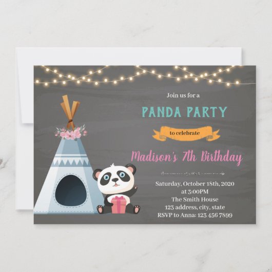 Invitation thème d'anniversaire yourte panda (Devant)