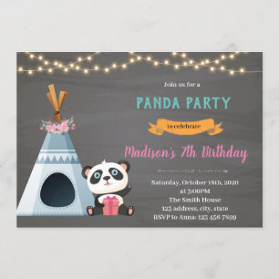 Invitation thème d'anniversaire yourte panda