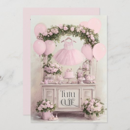 Invitation Thème Danseuse Classique Rose Tutu Mignon pour Fil (Devant / Derrière)