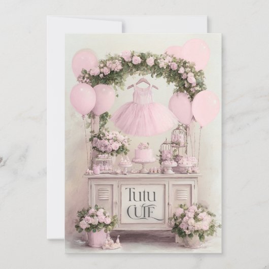 Invitation Thème Danseuse Rose Ballet Tutu Mignon pour Filles (Devant)