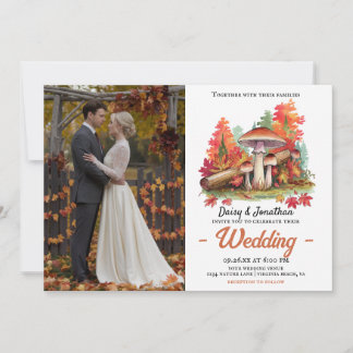 Invitation Thème d'automne avec mariage d'aquarelle de champi