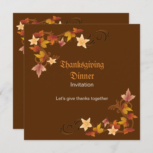 Invitation Thème d'automne classique des Feuilles de Thanksgi (Devant / Derrière)