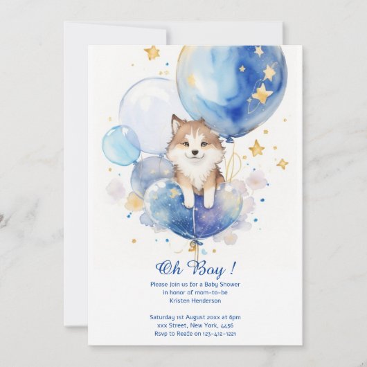 Invitation Thème de Baby shower de loup mignon (Devant)