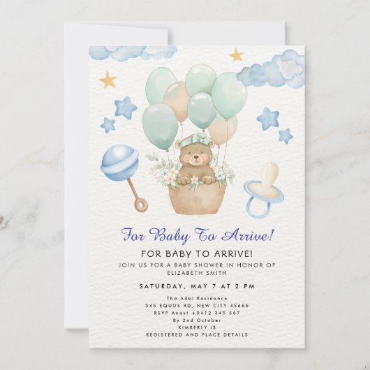 Invitation Thème de ballon ourson mignon (Devant)