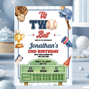 Invitation Thème de baseball deux battes deuxième anniversair