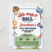 Invitation Thème de baseball Faisons la fête Anniversaire (Devant)