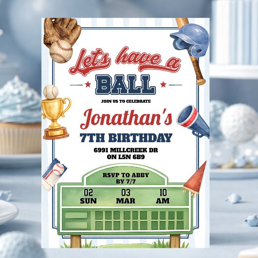 Invitation Thème de baseball Faisons la fête Anniversaire