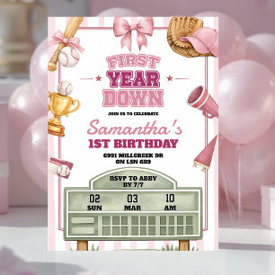 Invitation Thème de baseball rose violet 1ère année écoulée A