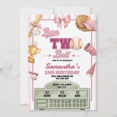 Invitation Thème de baseball rose violet né deux ballons anni (Devant)