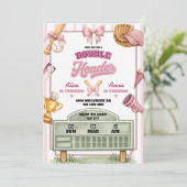 Invitation Thème de baseball rose violet pour un double anniv (Debout devant)