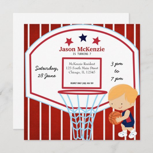 Invitation Thème de basket-ball (Devant / Derrière)