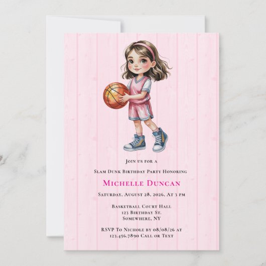 Invitation Thème de basket-ball Fête d'anniversaire pour la f (Devant)