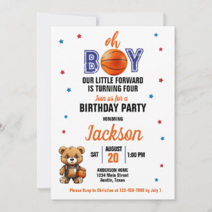 Invitation Thème de basketball Oh Boy pour anniversaire de to